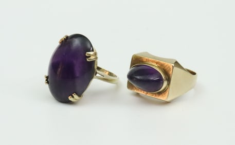 (2) VINTAGE 14K AMETHYST CABOCHON RINGS