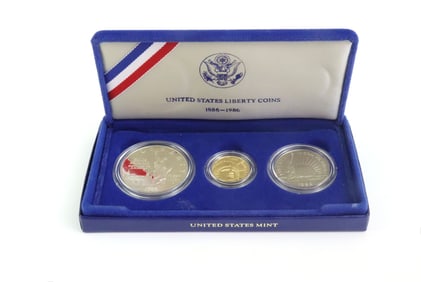 1986-S US 3-COIN SET INCLUDING $5 GOLD & $1 SILVER