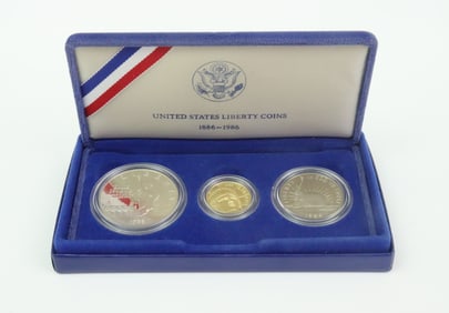 1986-S US 3-COIN SET INCLUDING $5 GOLD & $1 SILVER