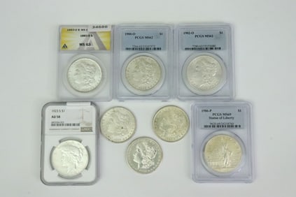 (8) US SILVER DOLLARS - GRADED & GRADEABLE