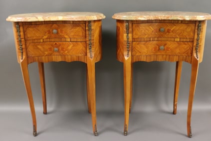 PAIR ITALIAN MARBLE TOP 2-DRAWER STANDS