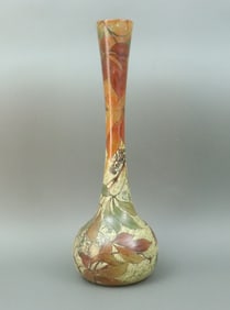 LARGE LEGRAS ENAMELED ART GLASS BOTTLE VASE