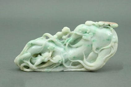 CHINESE JADEITE JADE VEGETABLE CARVING W/LINGZHI