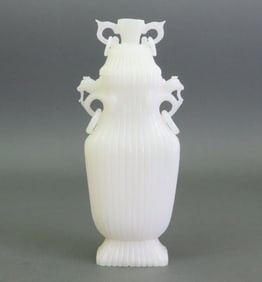 CHINESE WHITE HARDSTONE FLUTED VASE & COVER