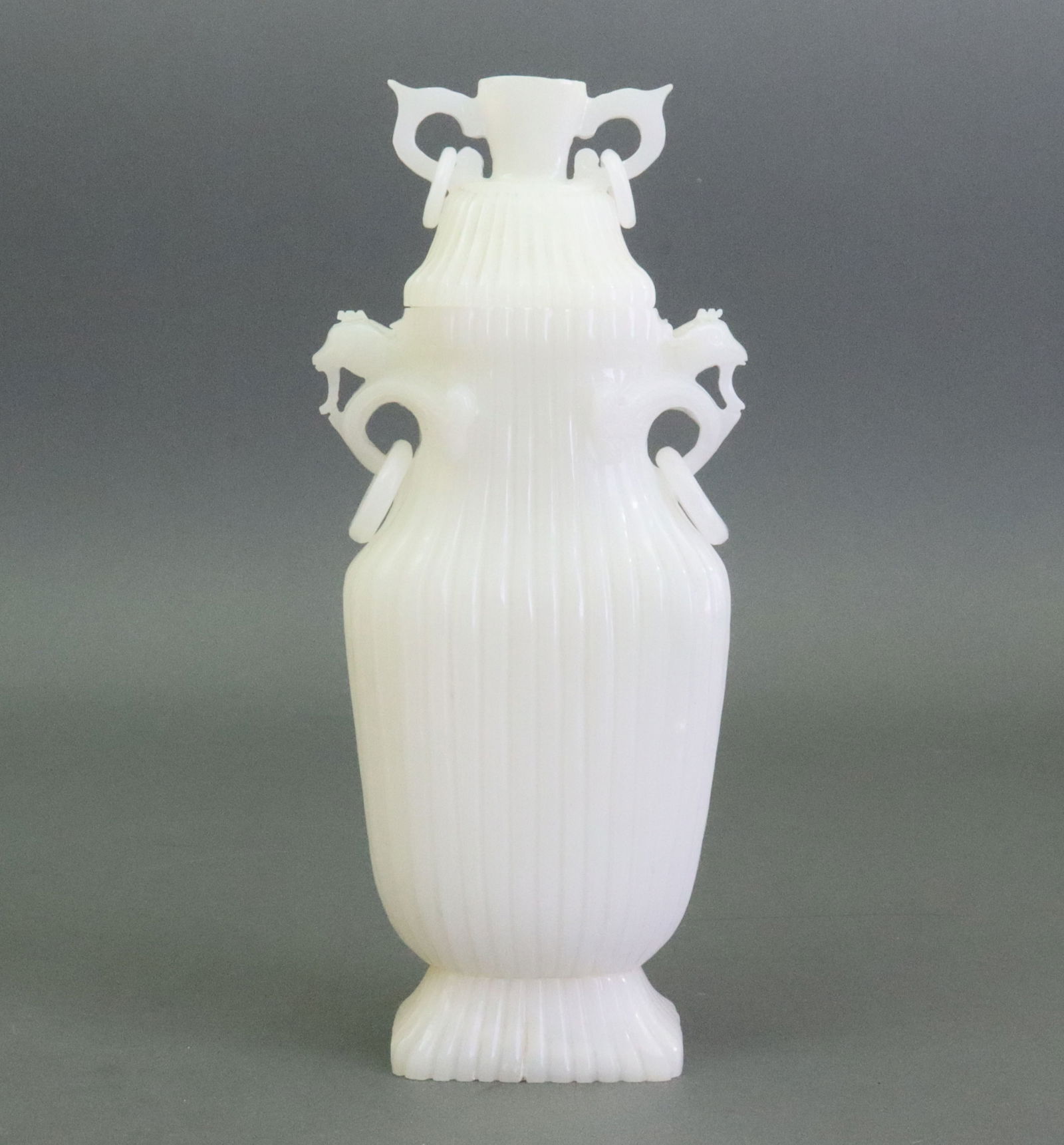 CHINESE WHITE HARDSTONE FLUTED VASE & COVER (1 of 3)