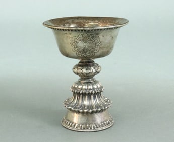 SILVER BUDDHIST ALTAR BUTTER LAMP