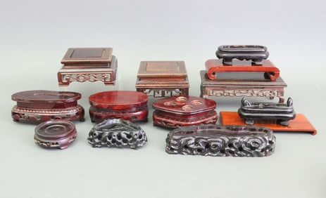 (2) LACQUER BOXES AND 13 WOOD STANDS