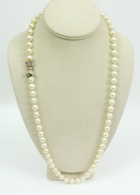 OPERA LENGTH PEARL NECKLACE WITH 14K DIAMOND CLASP