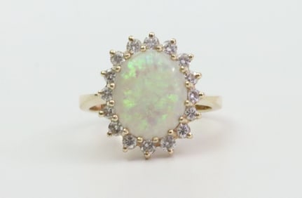14K OPAL & DIAMOND HALO RING