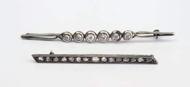 (2) ANTIQUE 14K SILVER-TOP DIAMOND BAR PINS