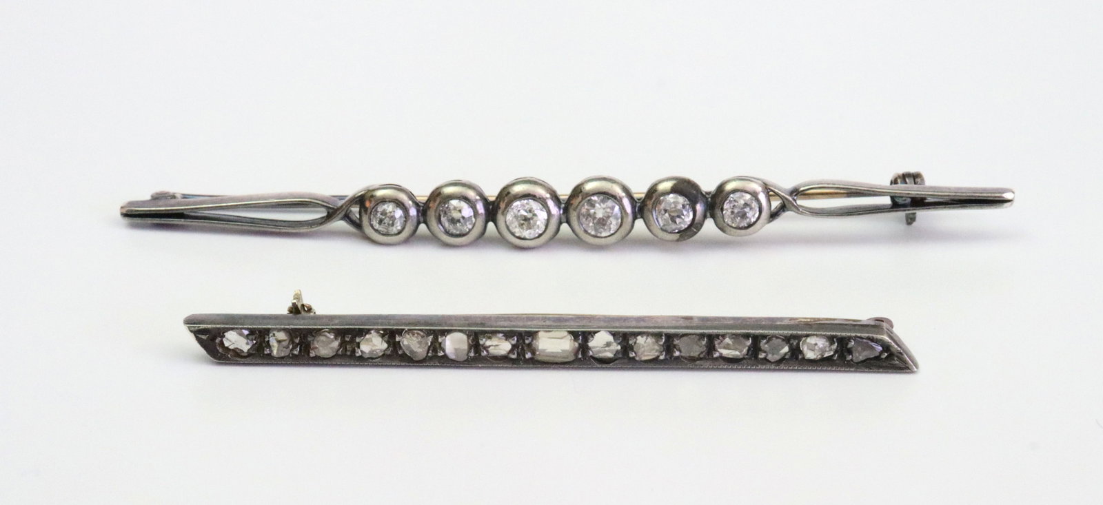 (2) ANTIQUE 14K SILVER-TOP DIAMOND BAR PINS (1 of 2)