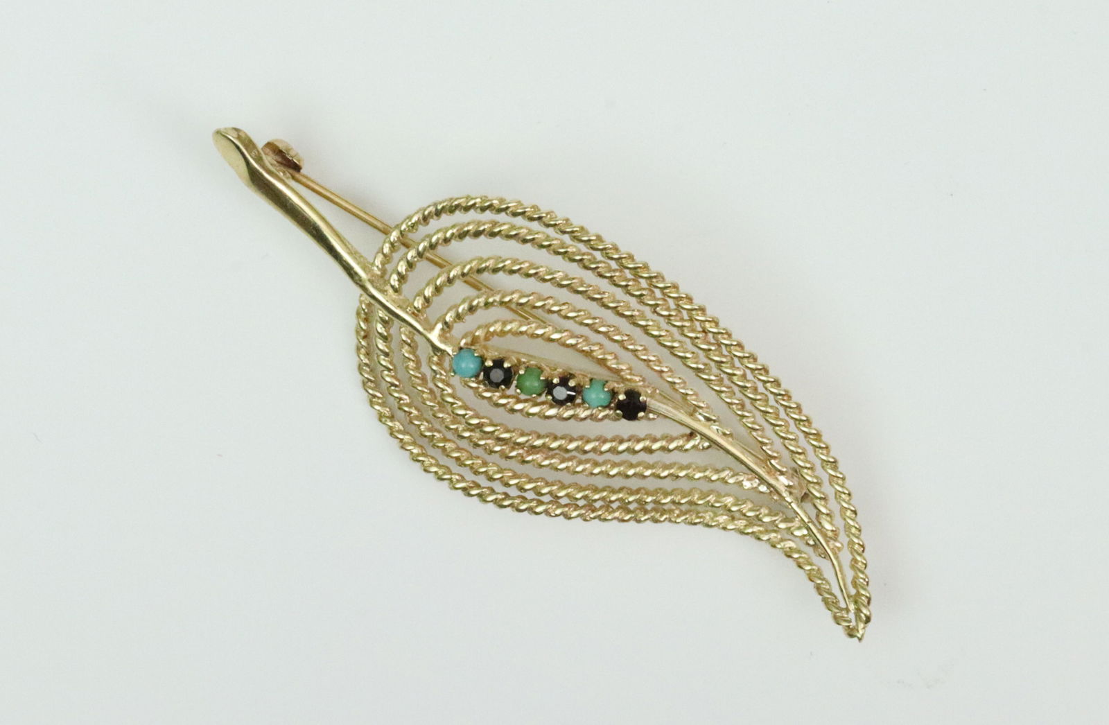 14K GEM SET LEAF BROOCH (1 of 3)