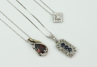 (3) DIMINUTIVE 14K GEMSTONE PENDANTS ON CHAINS