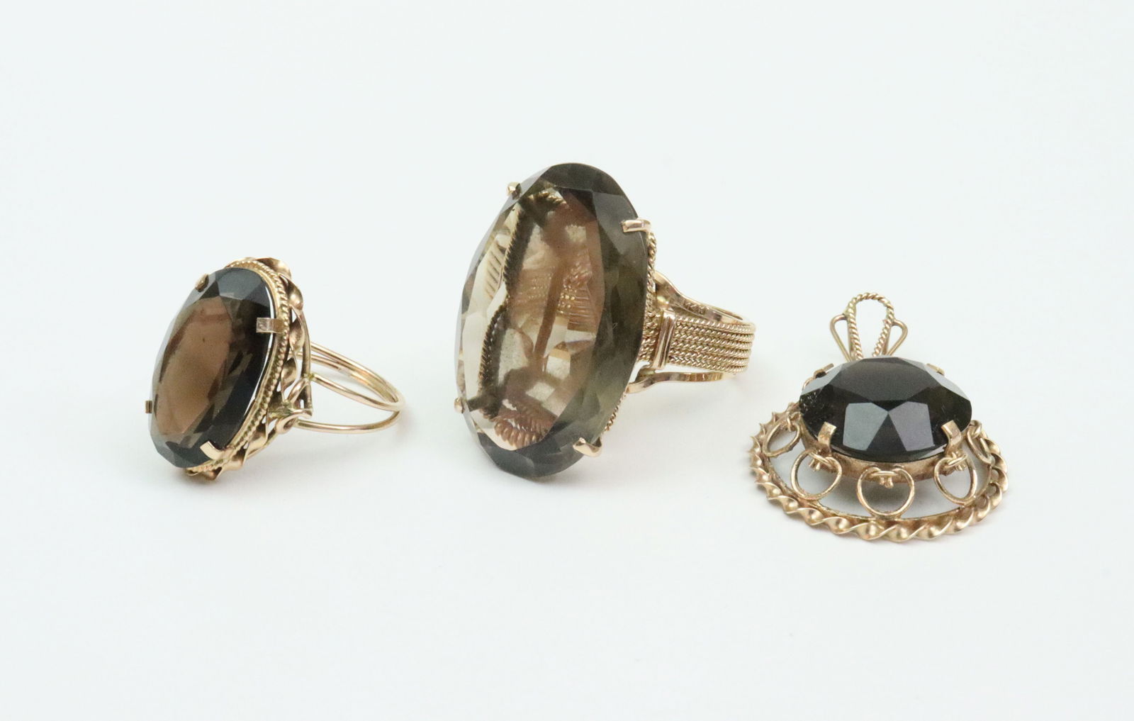 (3) PIECE 14K SMOKY QUARTZ JEWELRY GROUP (1 of 2)