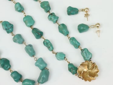 14K TURQUOISE NUGGET PARURE