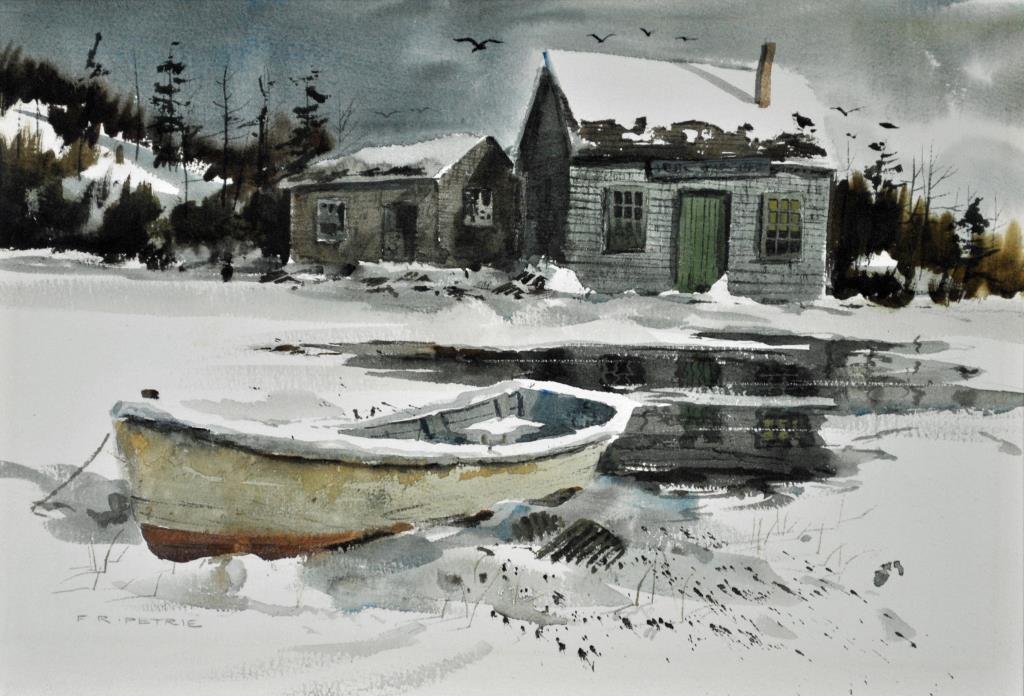 FERDINAND RALPH PETRIE (American, b.1925): "Docked Boat", watercolor, signed lower left, 13x19in.