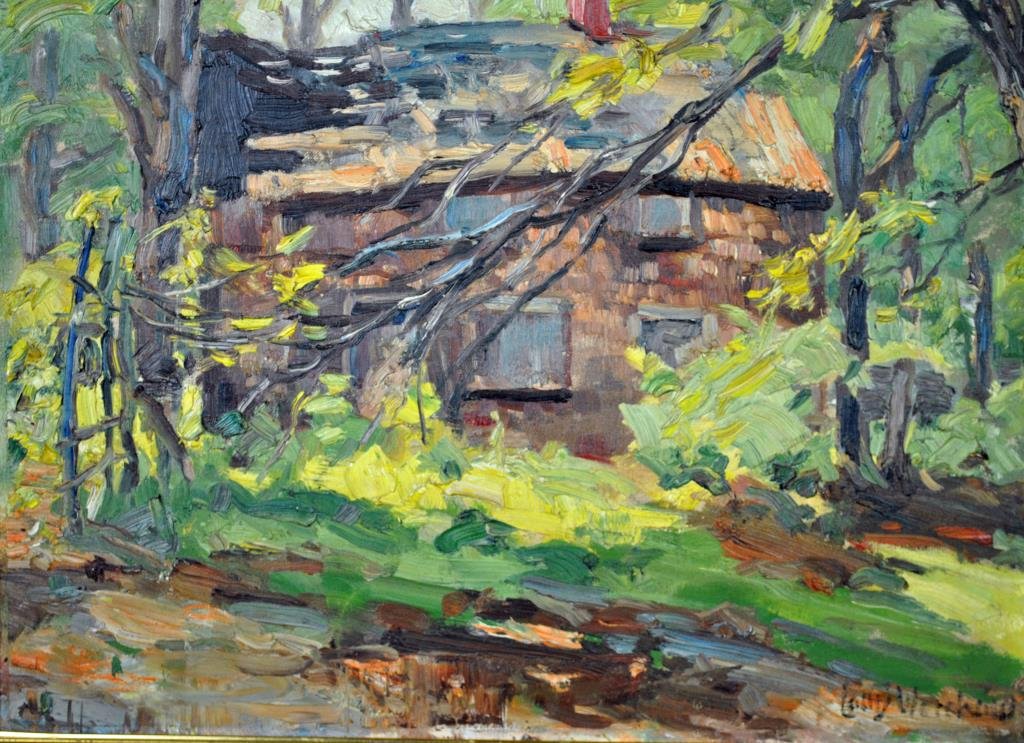 LOUIS WEICKUM, (New York, 20thC.): "Abandoned, Glen Cove, 54", oil on canvasboard, signed lower right, titled and signed verso "Louis Weickum, Astoria, LI,", 16x20in.