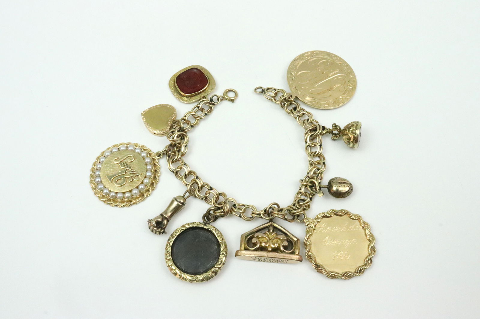 14K CHARM BRACELET WITH (9) 14K CHARMS (1 of 2)