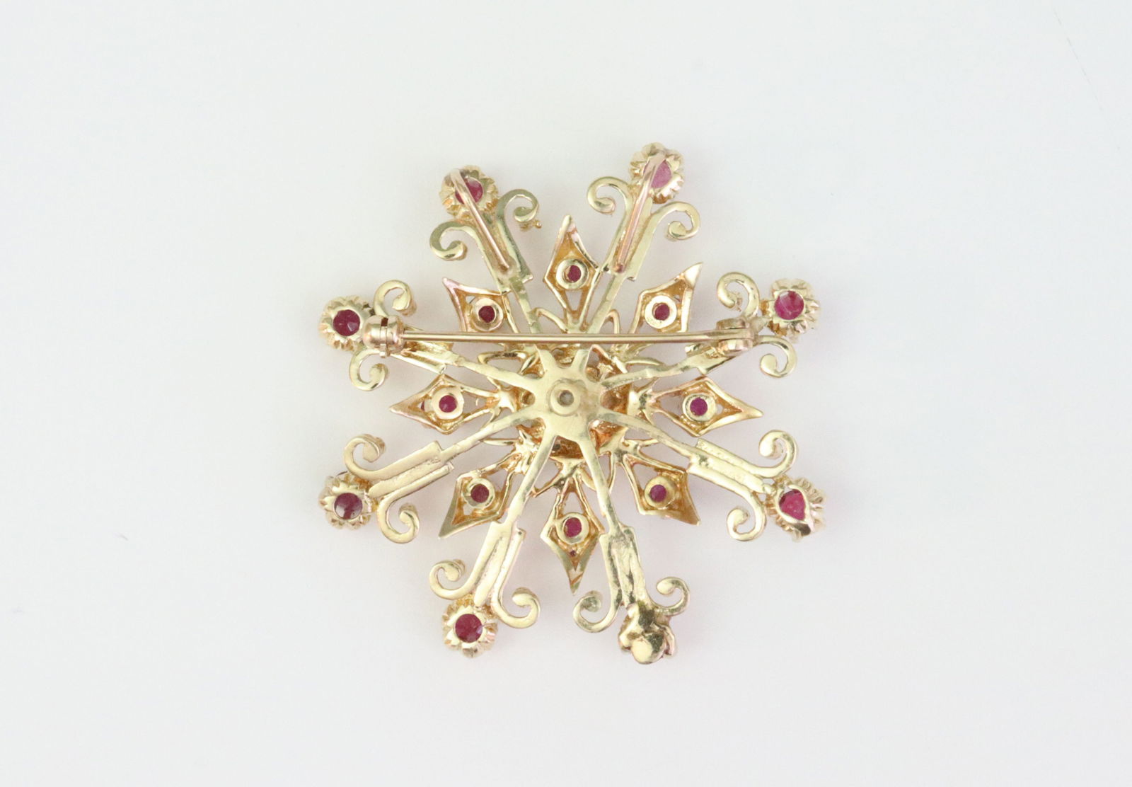 14K RUBY & DIAMOND STARBURST PIN - 2