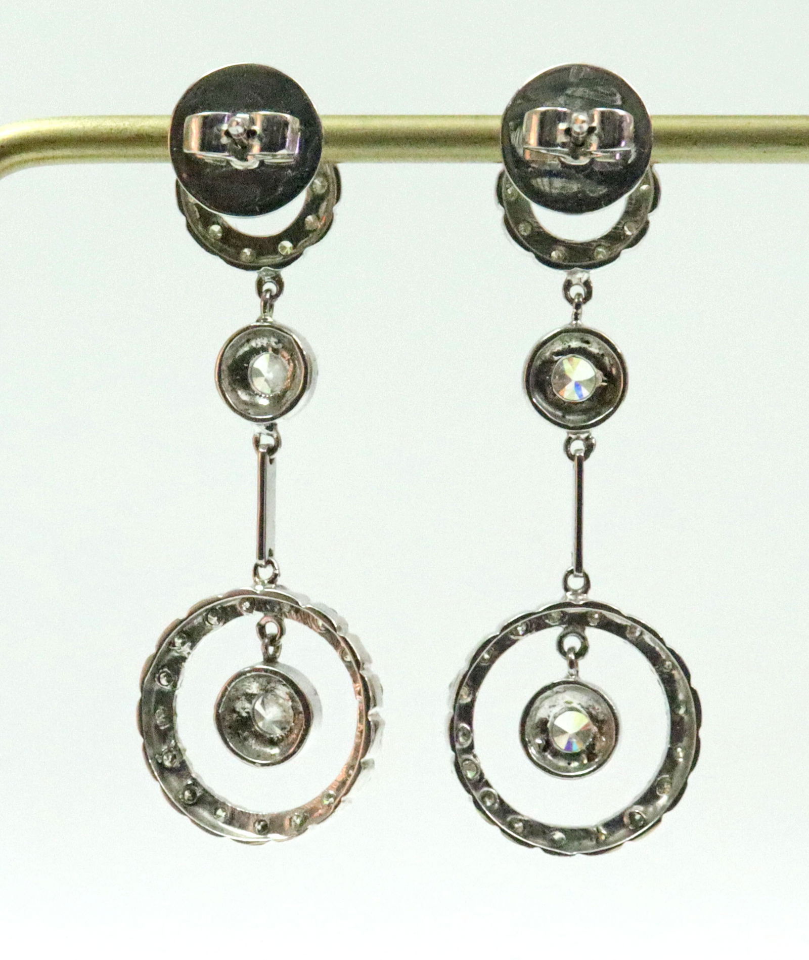 PAIR 14K DIAMOND CIRCLE-FORM DANGLE EARRINGS - 2