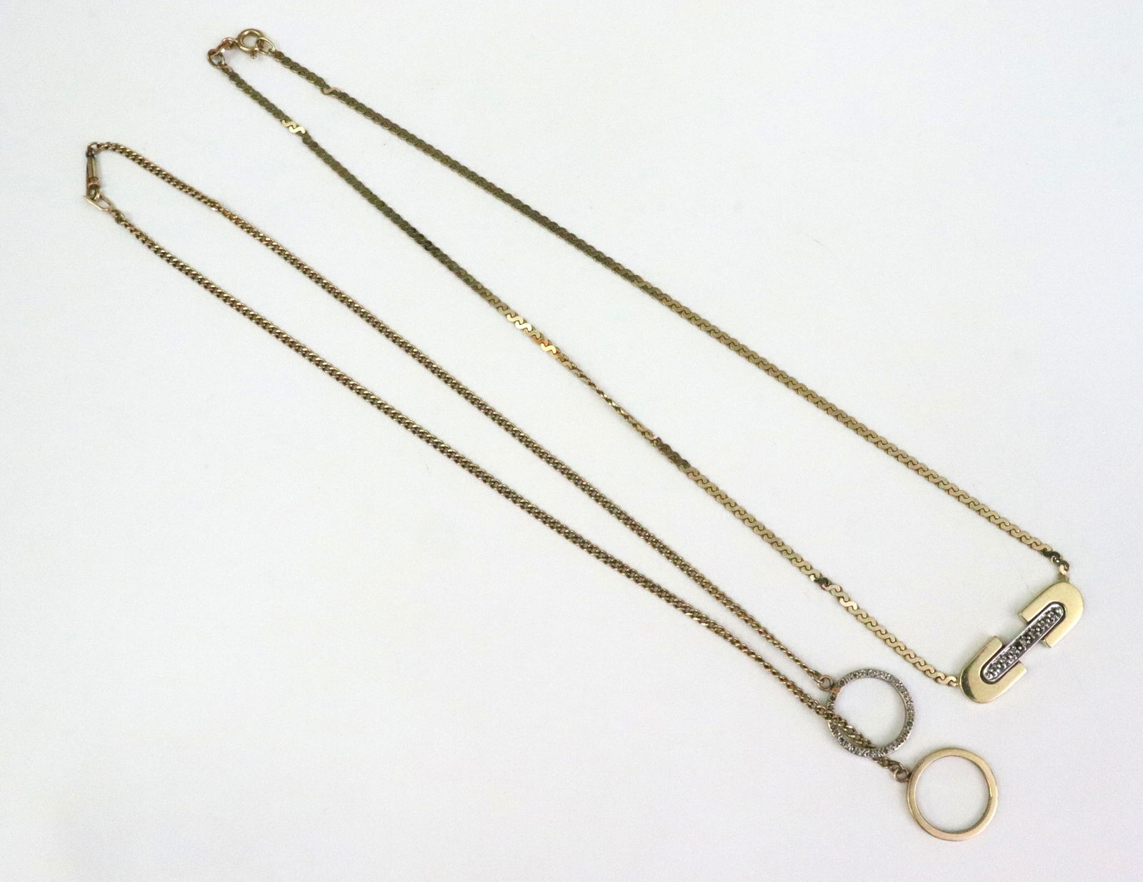 (2) 14K DIAMOND PENDANT CHAINS - 5