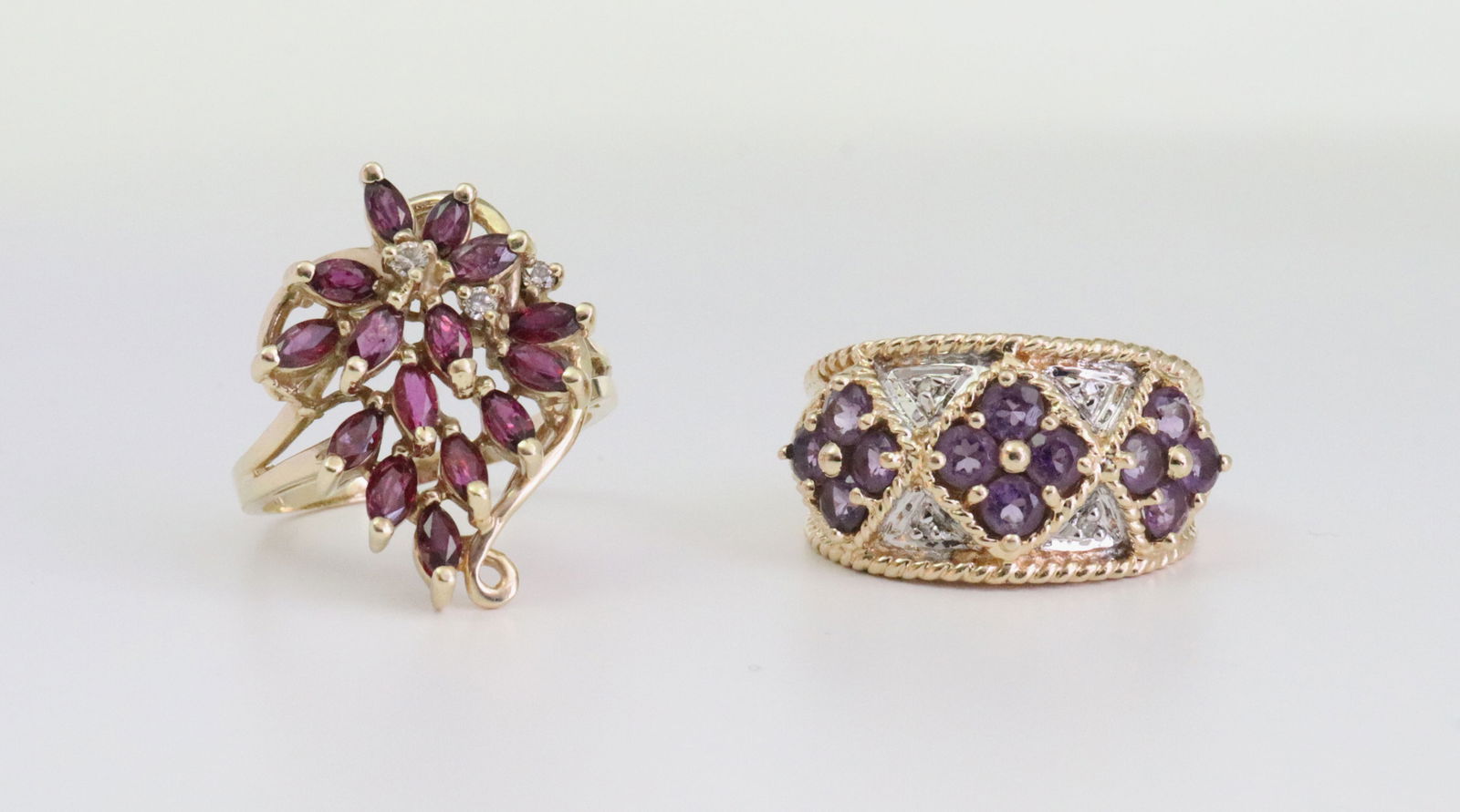 (2) 14K GEMSTONE CLUSTER RINGS (1 of 4)