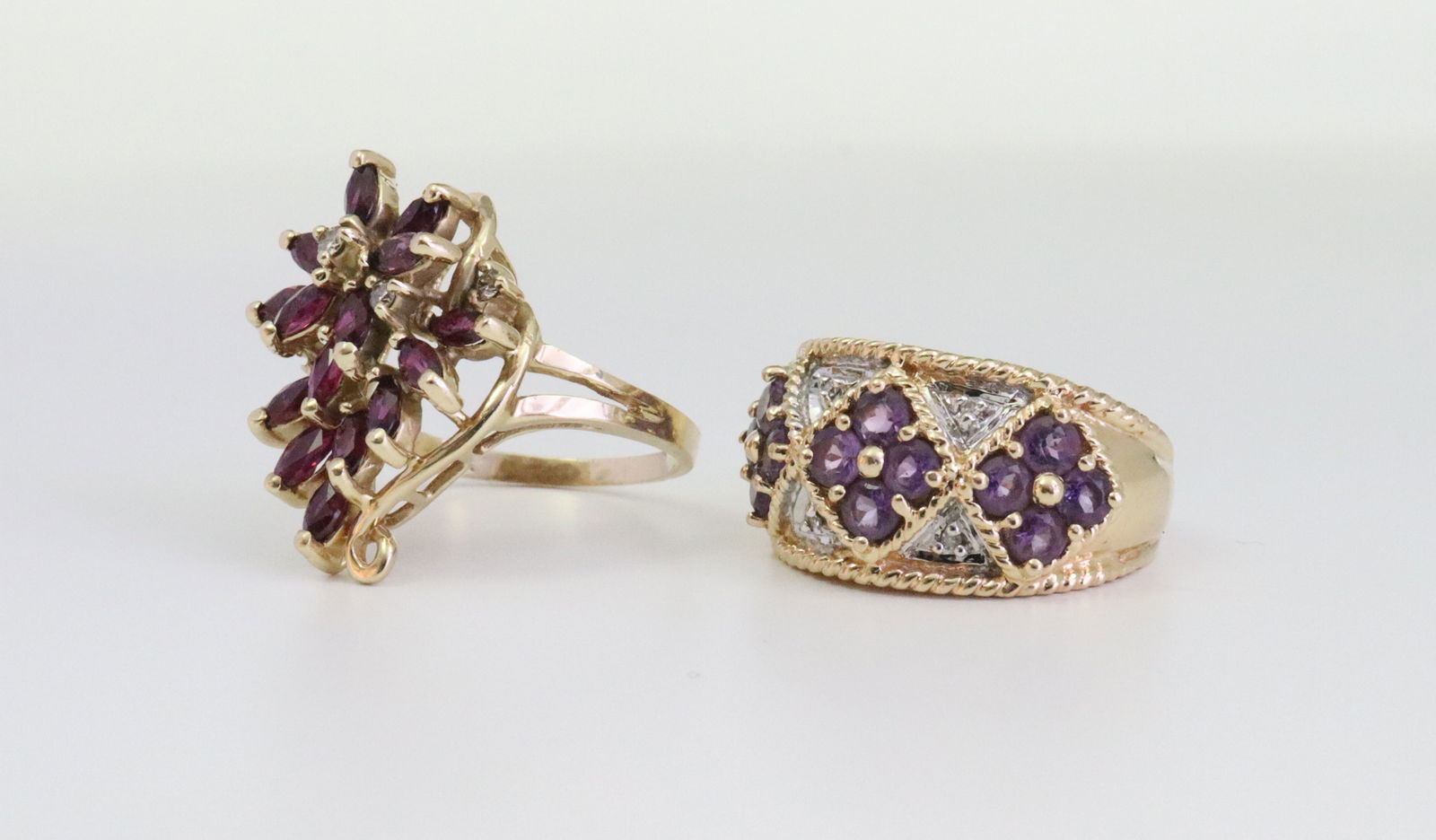 (2) 14K GEMSTONE CLUSTER RINGS - 2