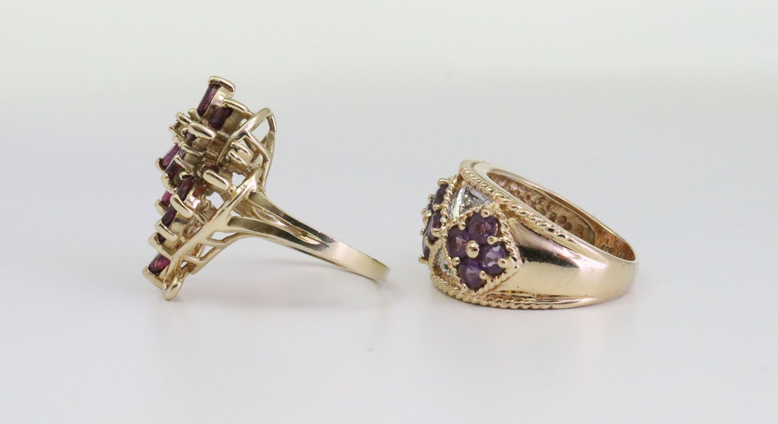 (2) 14K GEMSTONE CLUSTER RINGS - 3