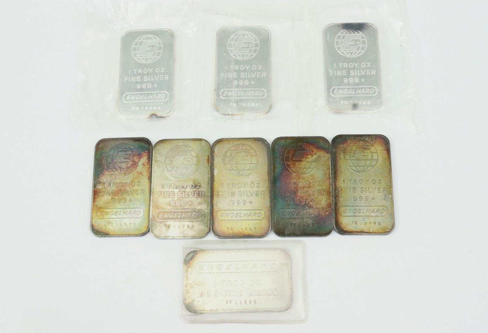 (9) ENGELHARD 1 TROY OZ .999 SILVER BARS: each serialized, Opening Bid $400