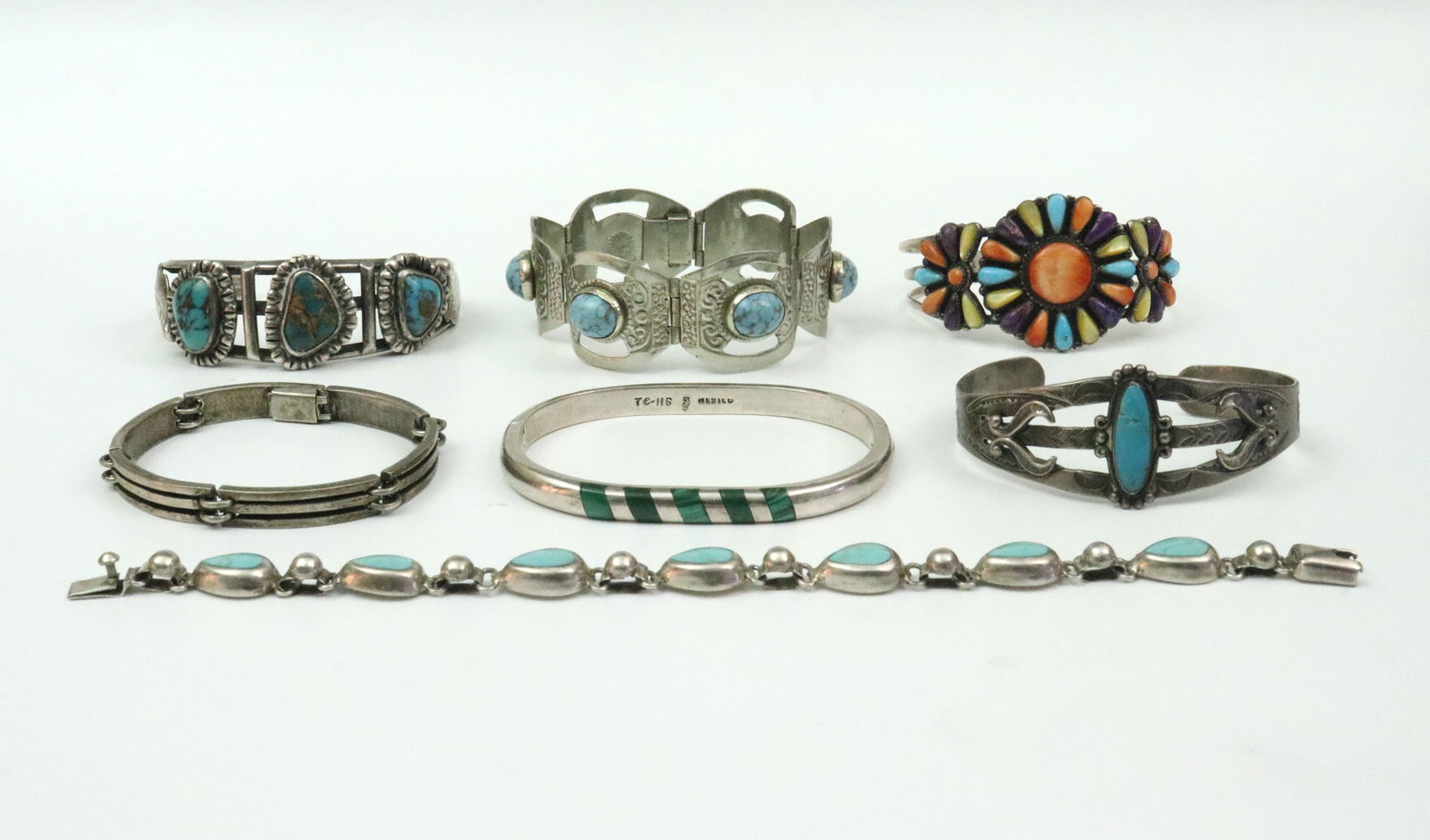 (7) STERLING TURQUOISE & GEMSTONE BRACELETS (1 of 3)