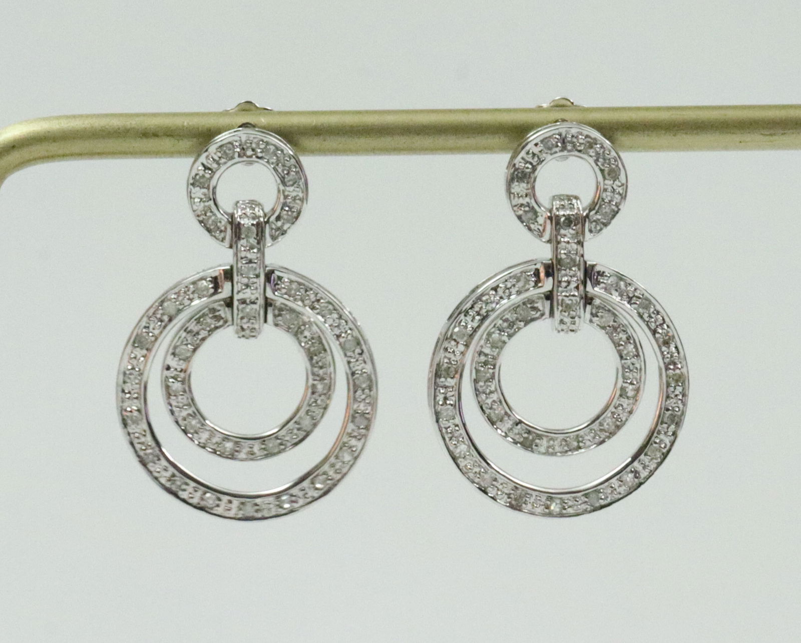 14K DIAMOND DOUBLE CIRCLE DROP EARRINGS (1 of 2)