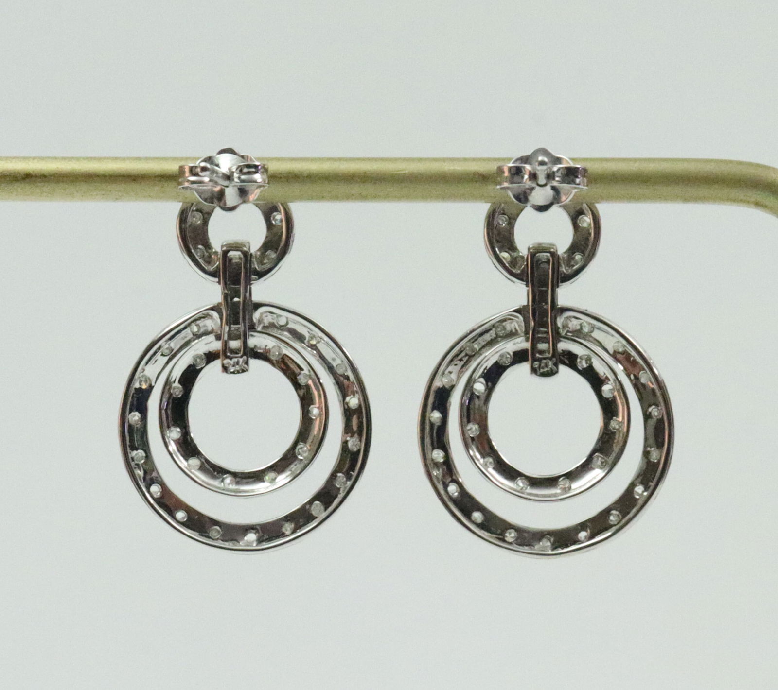 14K DIAMOND DOUBLE CIRCLE DROP EARRINGS - 2