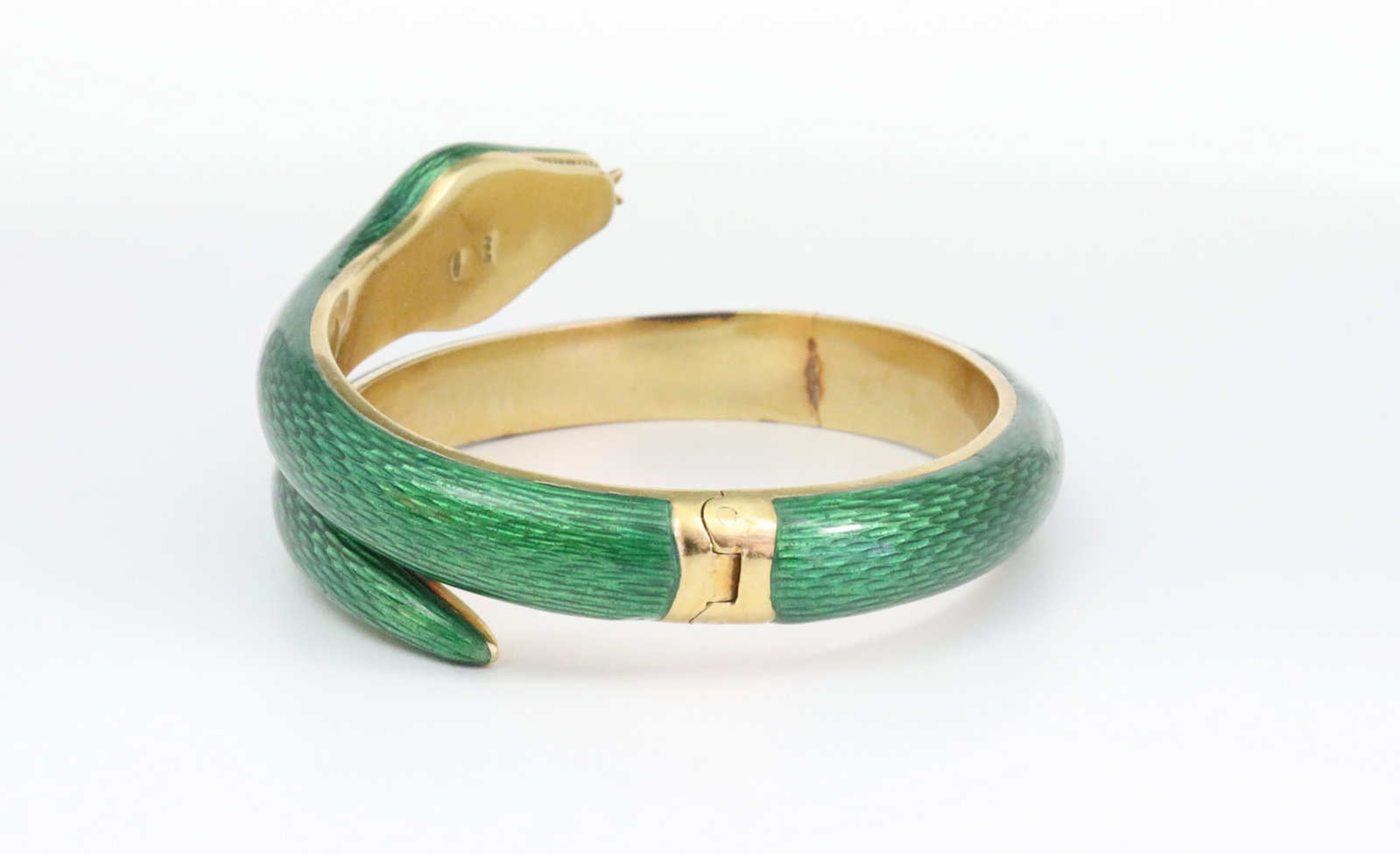 ITALIAN 18K DIAMOND, RUBY & ENAMEL SNAKE BANGLE - 3