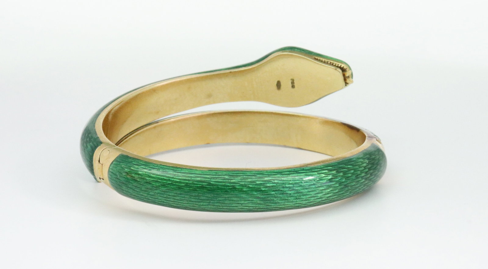 ITALIAN 18K DIAMOND, RUBY & ENAMEL SNAKE BANGLE - 4