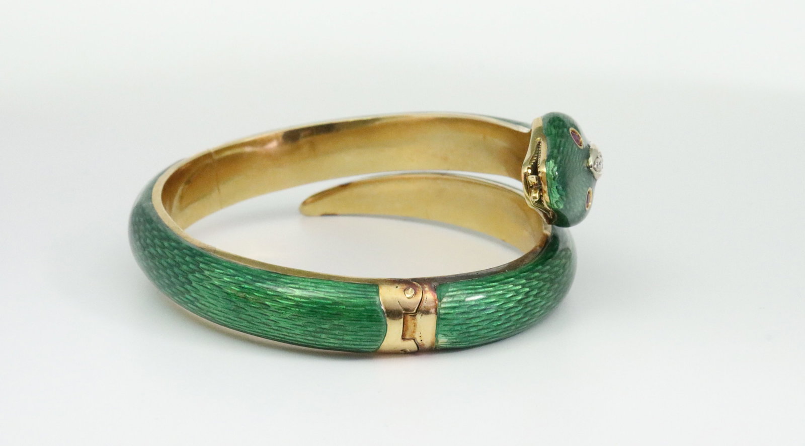 ITALIAN 18K DIAMOND, RUBY & ENAMEL SNAKE BANGLE - 5
