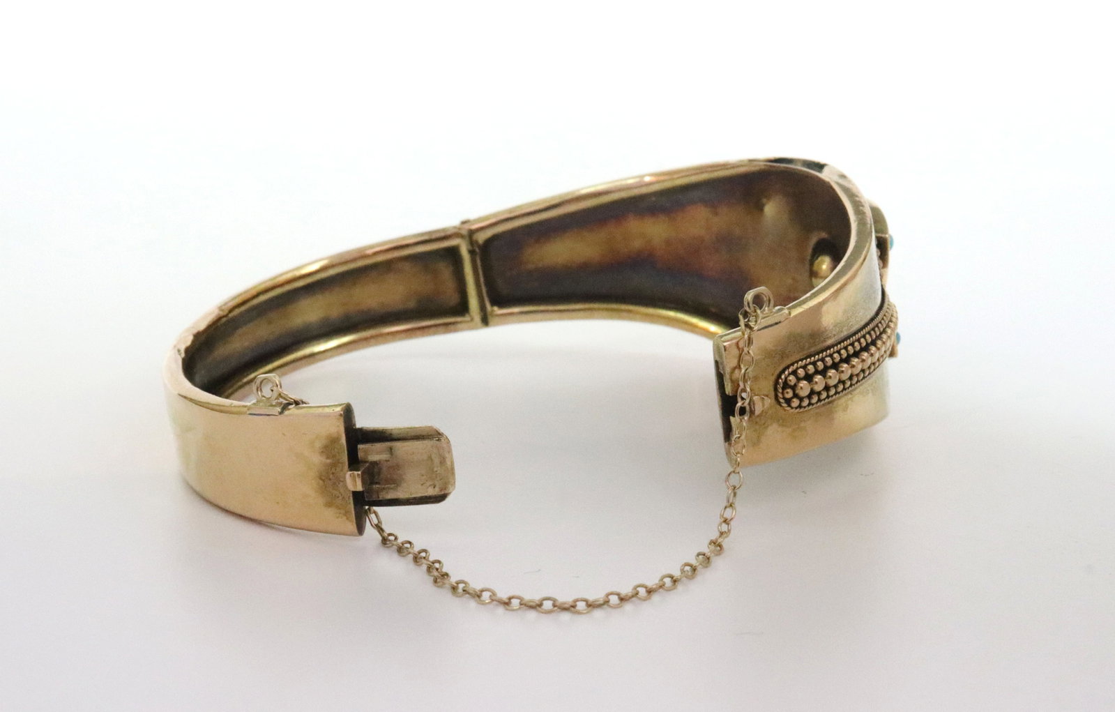 14K TURQUOISE SIDE HINGED BANGLE, AS-IS CONDITION - 3