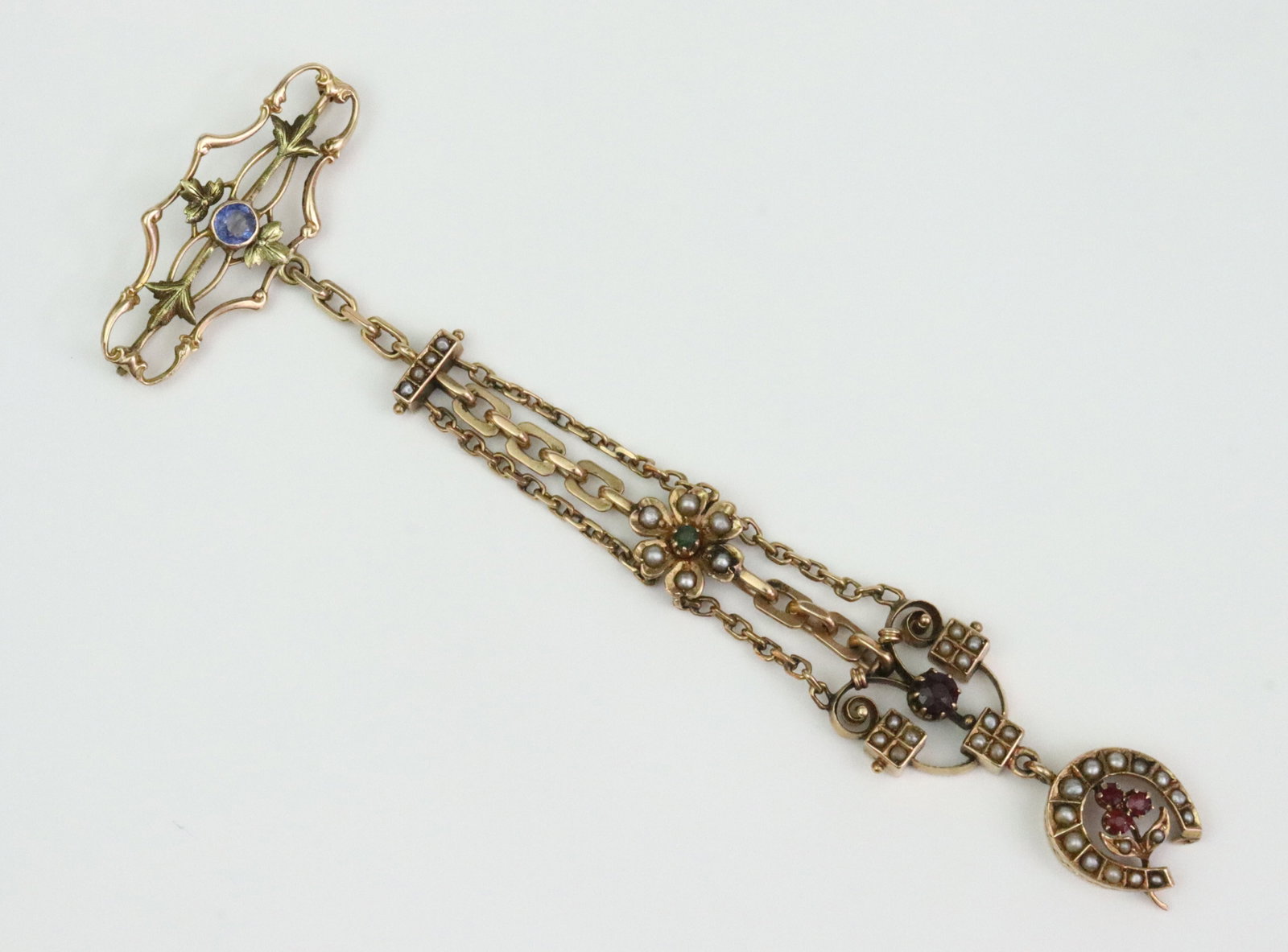 REPURPOSED GOLD & GEMSTONE DANGLE PIN - 2