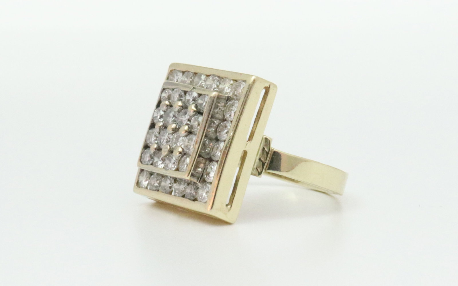 14K SQUARE TOP DIAMOND CLUSTER RING - 2