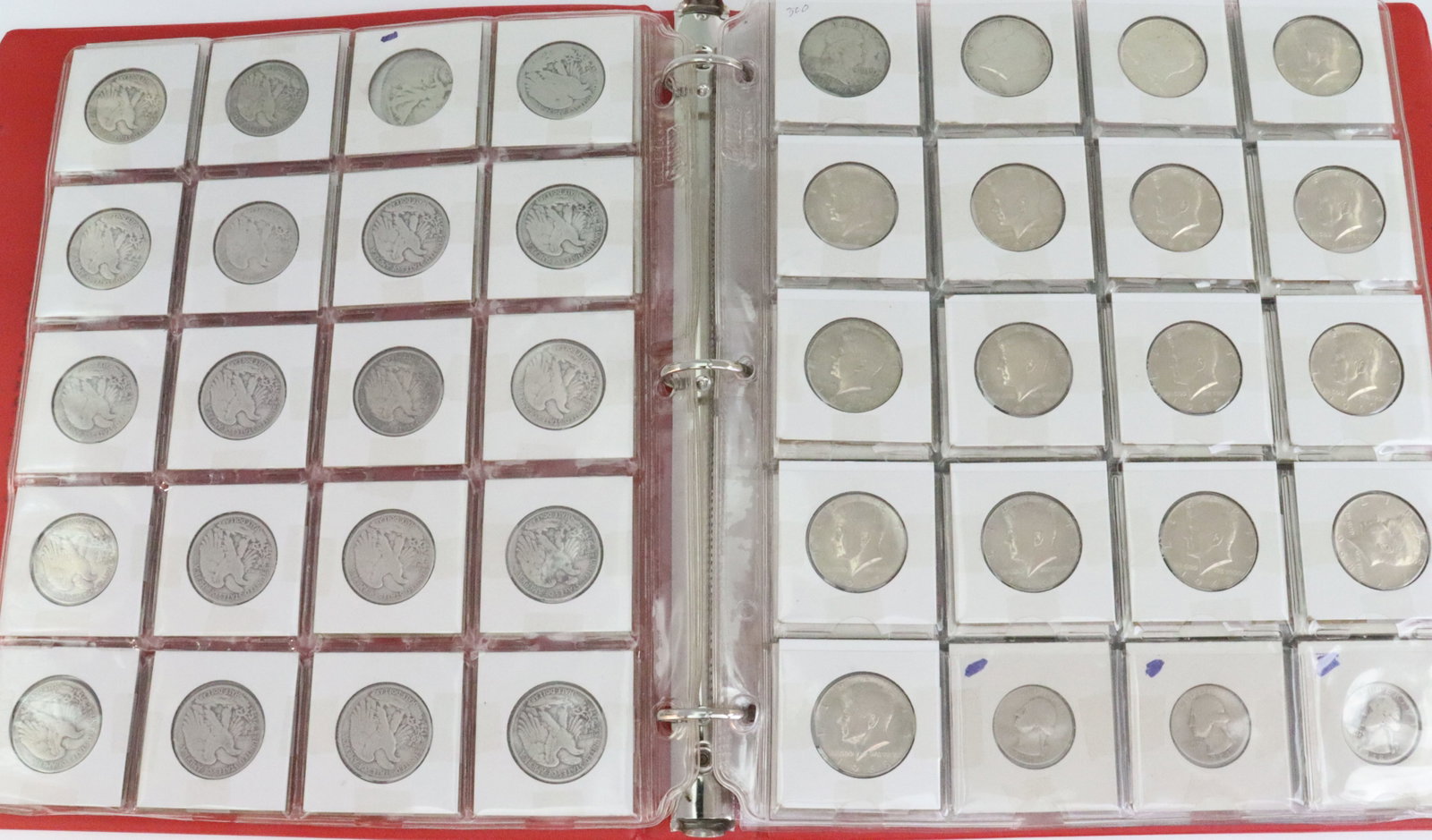 (150) US SILVER COINS: all circulated, some better examples, including 30 half dollars (20-Walking Liberty, 8-Franklin, 2-Kennedy 1964), 53 Washington quarters, 49 dimes (most Roosevelt, several Mercury and a Barber), 14 Ke