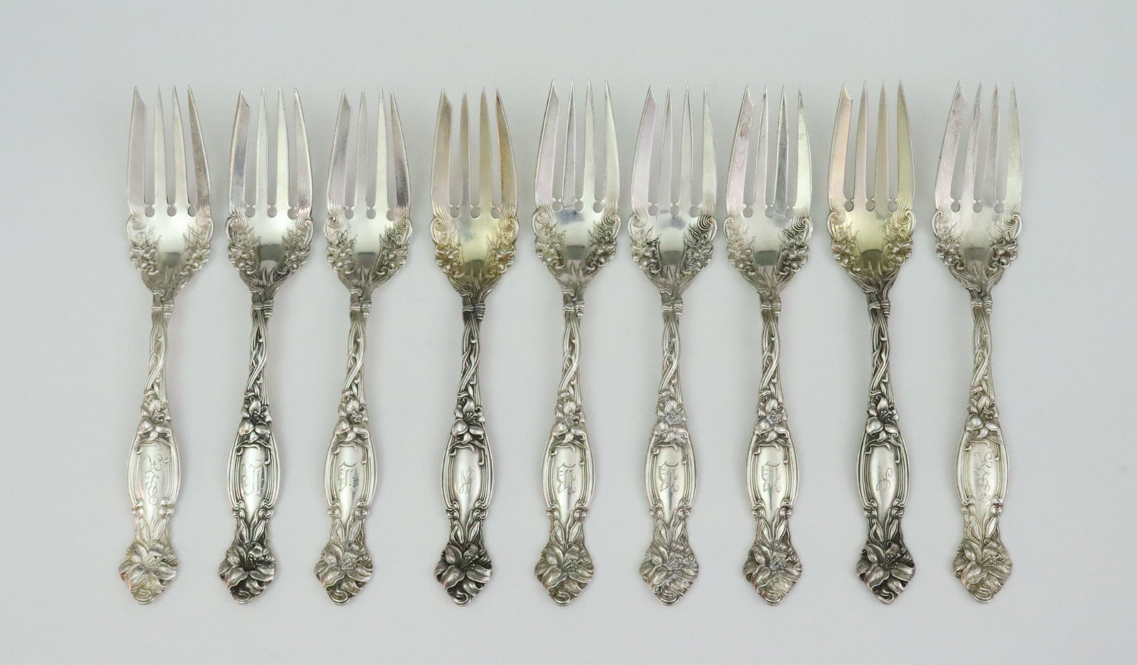 (9) INTERNATIONAL SILVER STERLING SALAD FORKS (1 of 1)