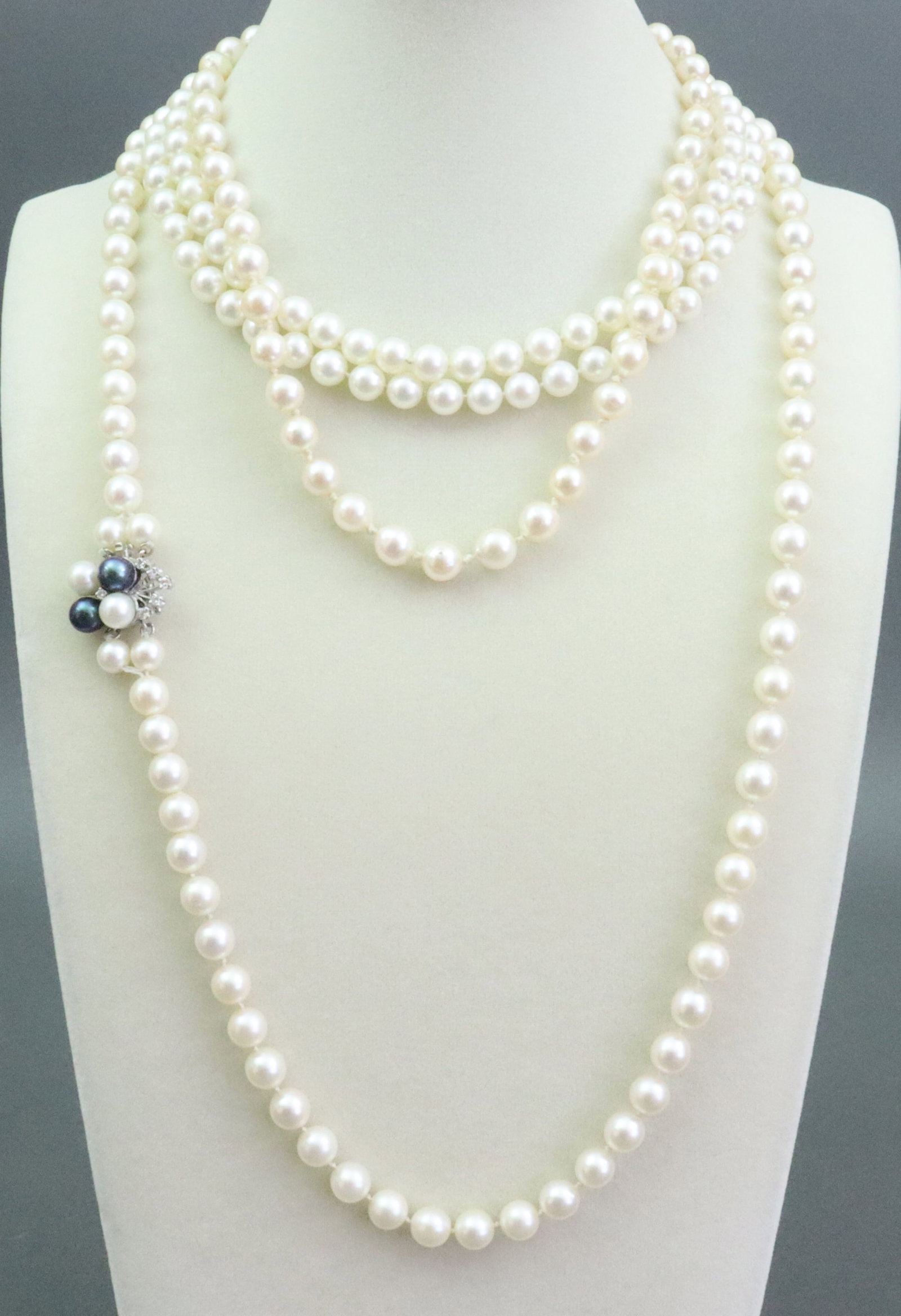 (4) PIECE 14K CULTURED PEARL GROUP: includes a 2-strand (7mm) choker, the pearl clasp accented with a (6mm) star sapphire cabochon and 7 round diamonds (0.22ctw), 14in., a single strand (7.5-8mm) necklace on a 2-strand clasp, the bicolo