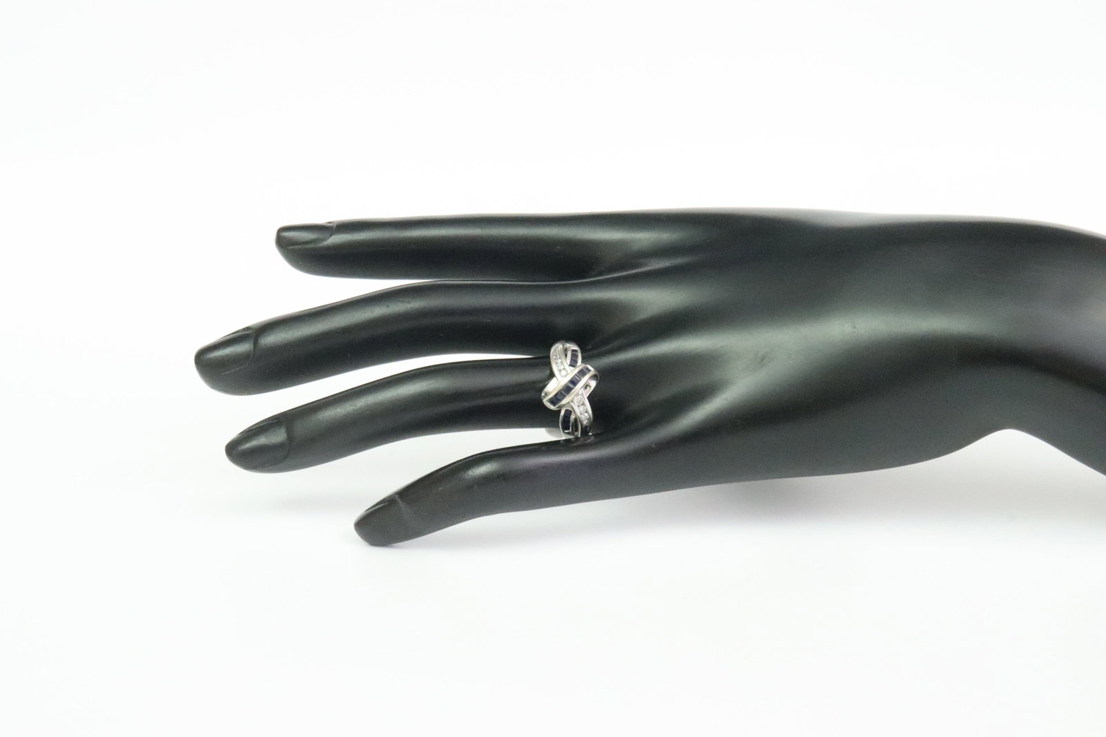 14K SAPPHIRE & DIAMOND CROSSOVER RING - 5