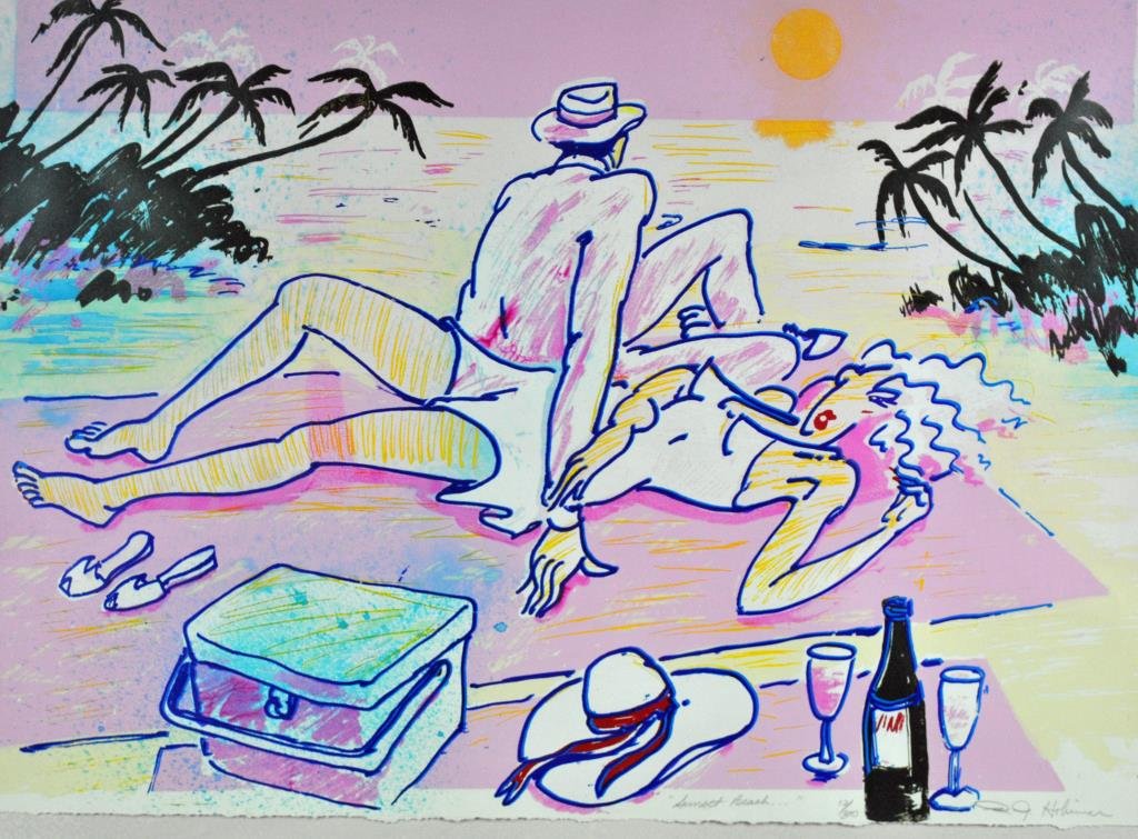 R.J. HOHIMER SERIGRAPH - SUNSET BEACH: pencil signed, titled and numbered 12/300, 25x33in.