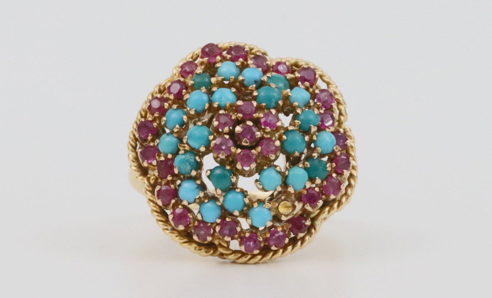 18K RUBY & TURQUOISE CLUSTER RING - 2