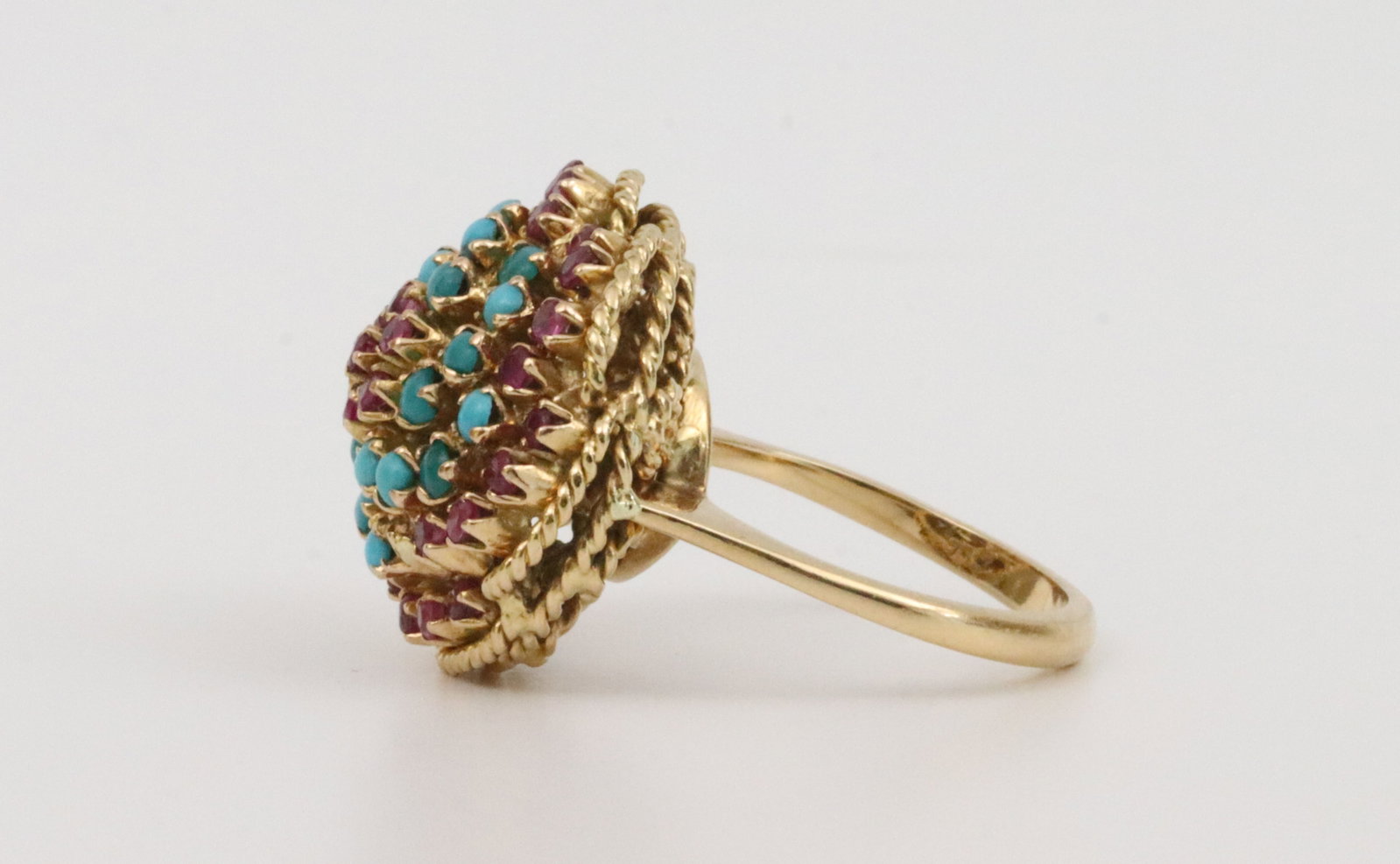 18K RUBY & TURQUOISE CLUSTER RING - 3