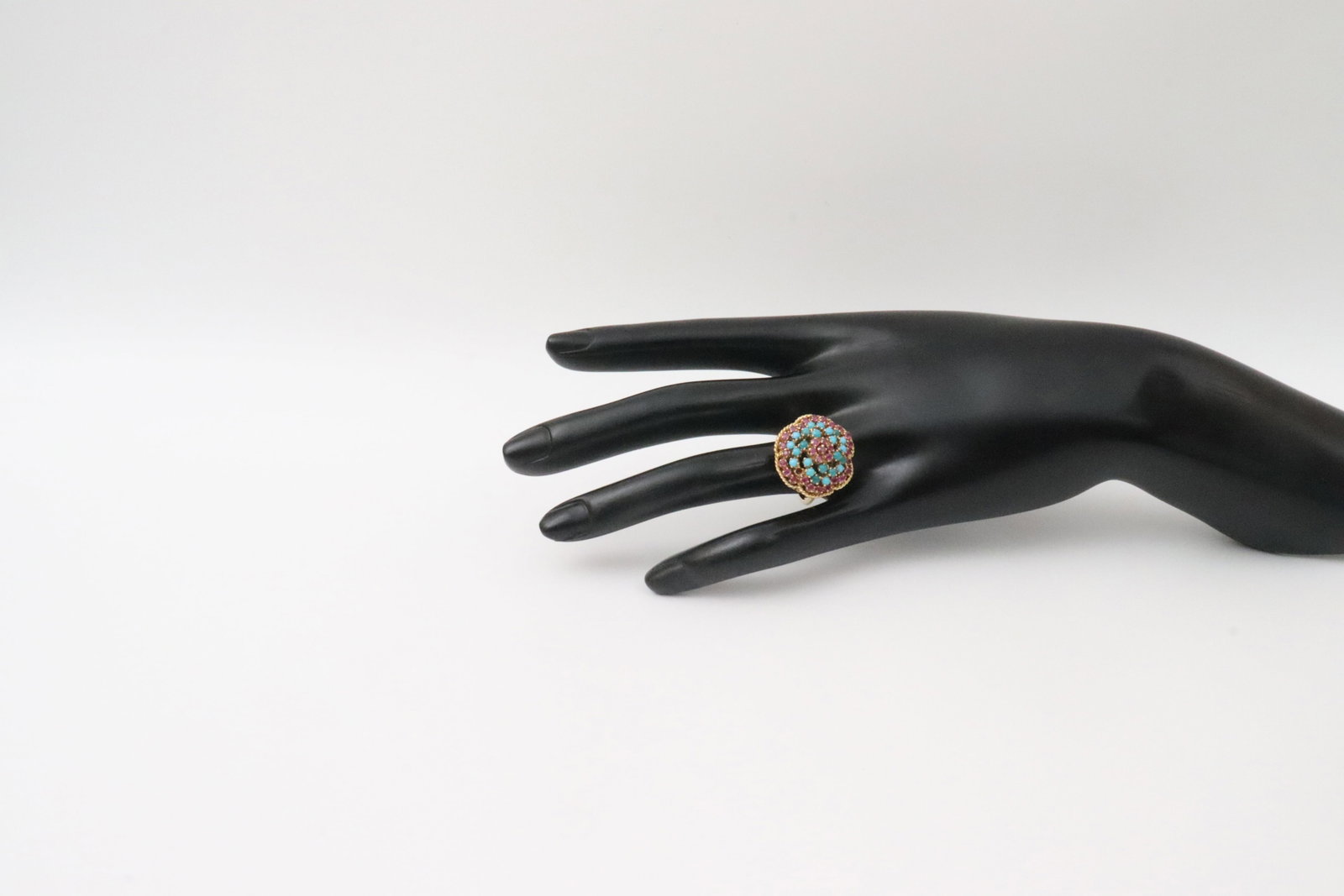 18K RUBY & TURQUOISE CLUSTER RING - 5