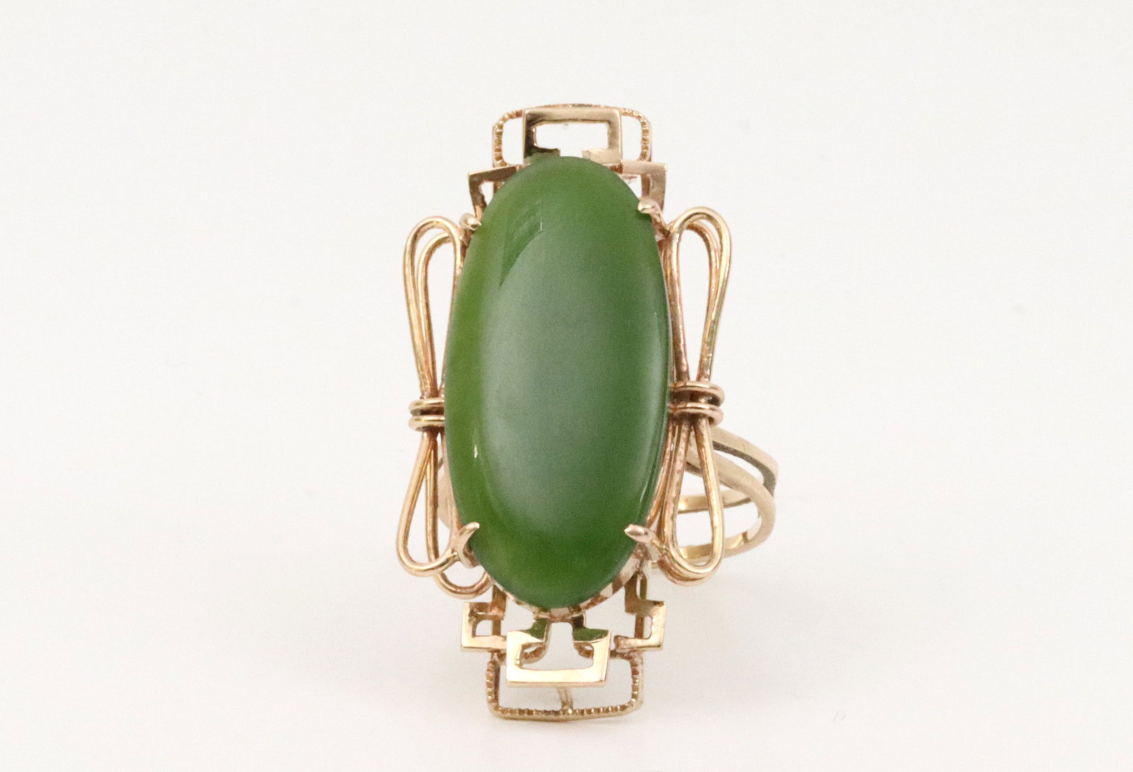 14K LARGE MODERN STYLE JADE COCKTAIL RING (1 of 5)
