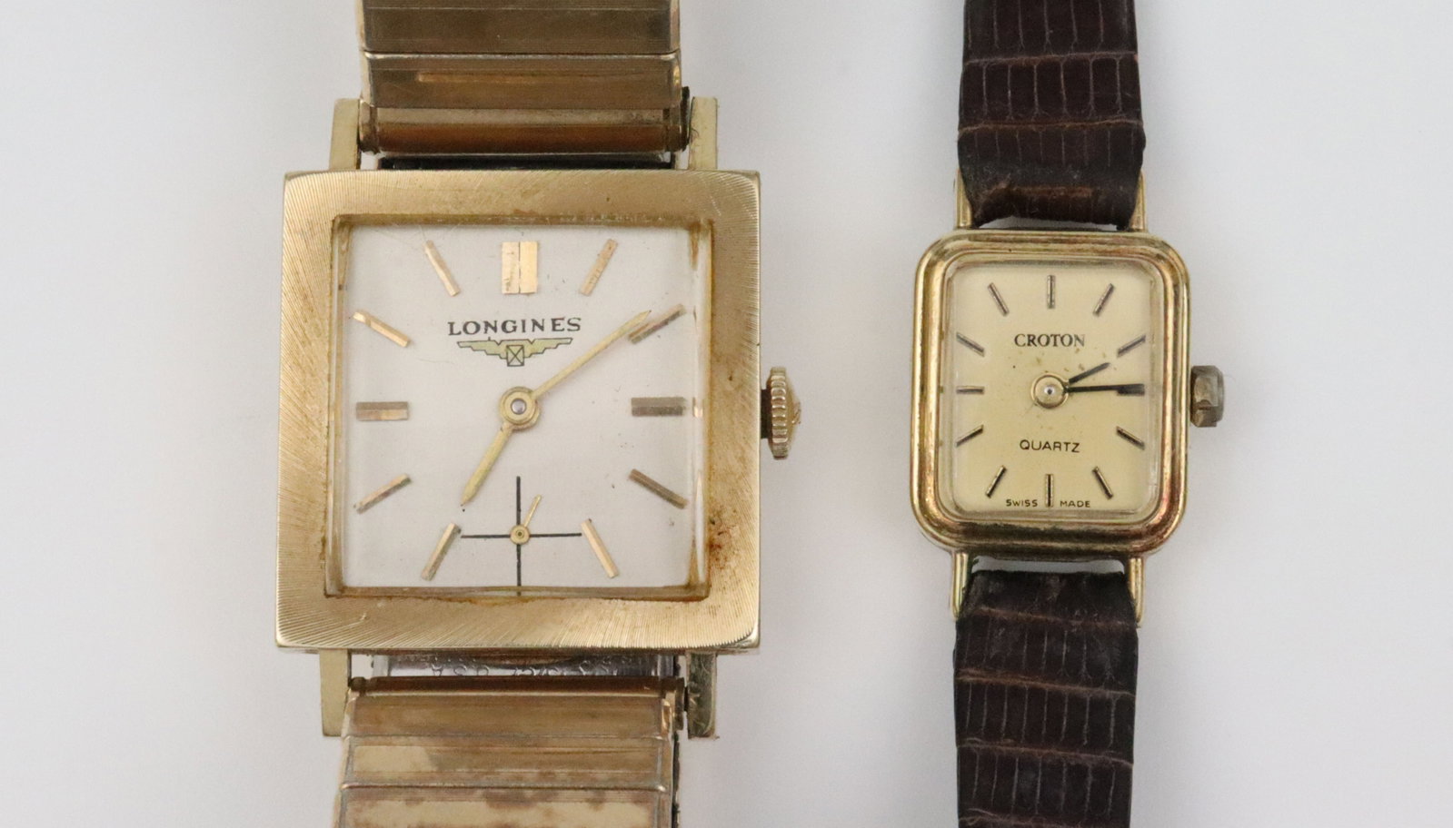 (2) 14K GOLD CASE WATCHES - LONGINES & CROTON (1 of 4)