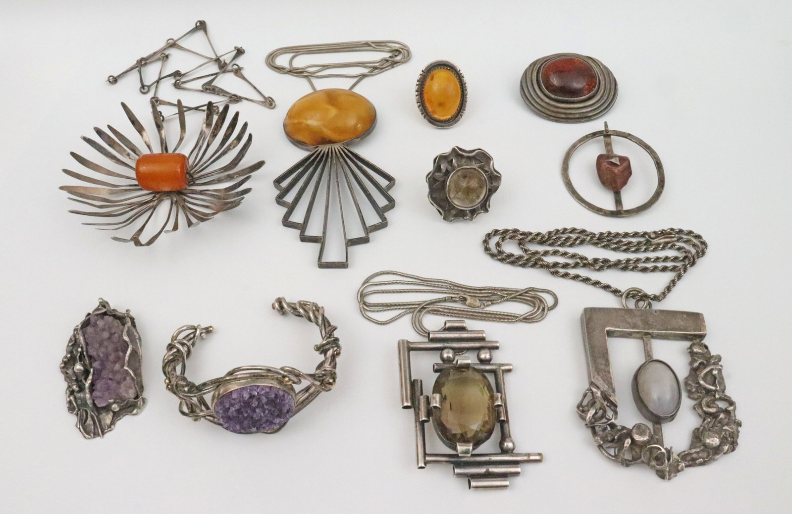 (10) STERLING MODERNIST & BRUTALIST JEWELRIES (1 of 2)