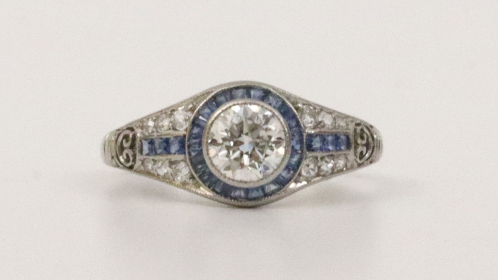ART DECO PLATINUM, DIAMOND & SAPPHIRE RING (1 of 5)